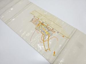 引箔 御所車に御簾模様 刺繍 袋帯